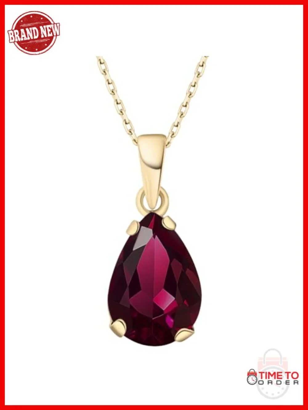 14K Gold Plated Sterling Silver Simulated Ruby Teardrop Pendant Necklace